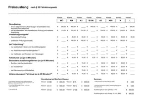Preisliste der Fahrschule Neumann